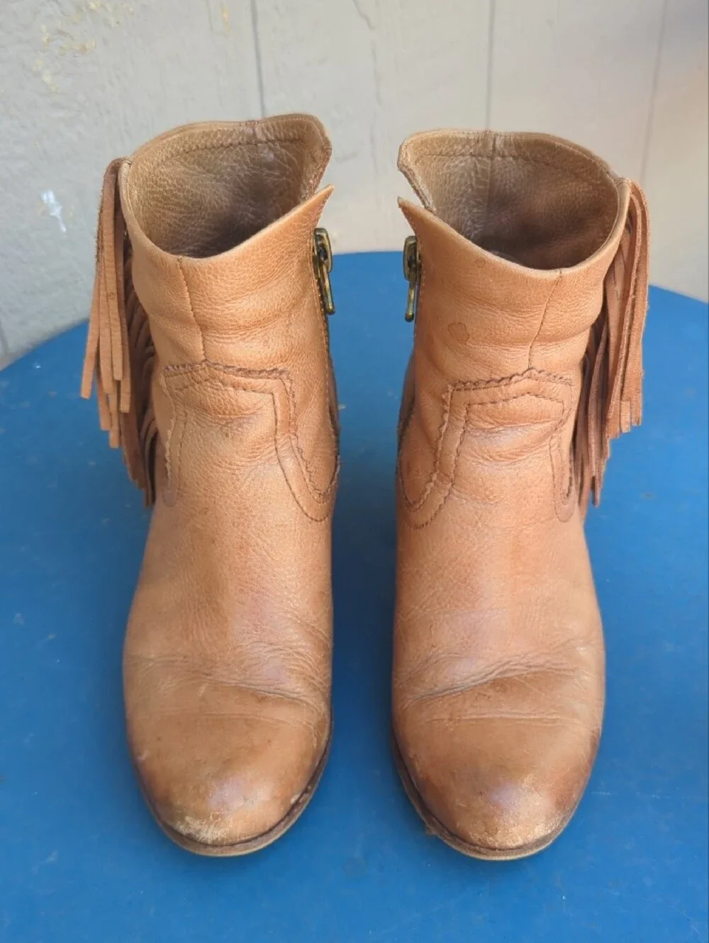 Sam Edelman Women’s Tan Leather Fringe Ankle Boots